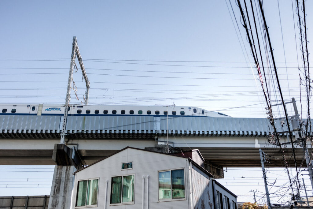 Shinkansen on the high bridge
