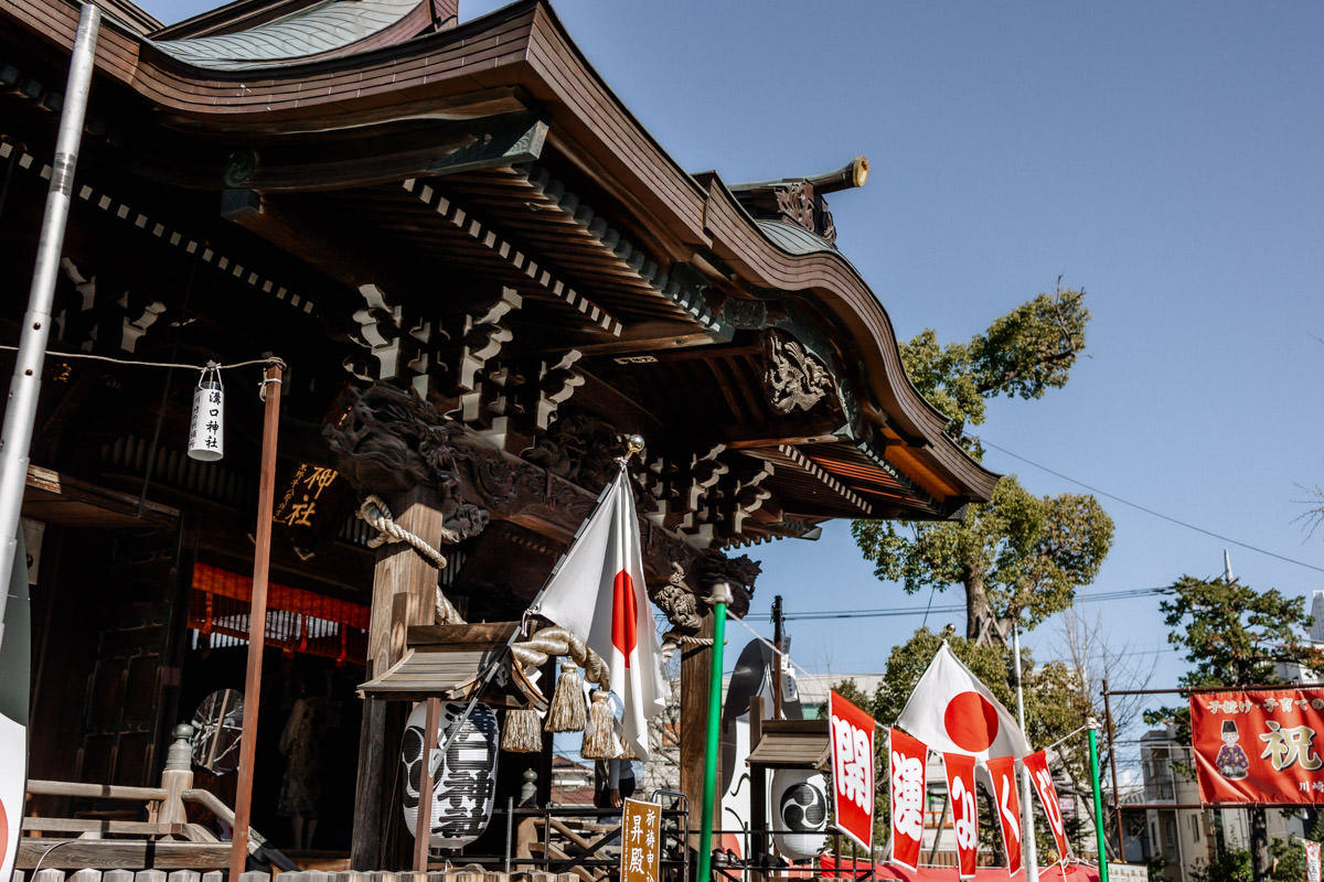 溝の口神社(神奈川県）の本殿を下から見上げて